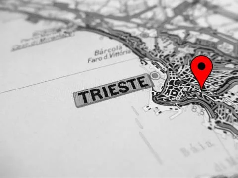 Trieste city over a road map (ITALY) Stock Photos
