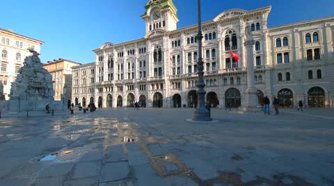 Trieste, Italy, central square of Trieste. Italian architecture Stock Footage 60933083