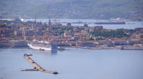 Trieste seaside and dock in spring Stock Footage 62357234