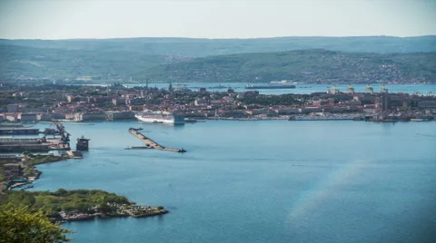 Trieste seaside and dock in spring Stockbeeldmateriaal 62357559