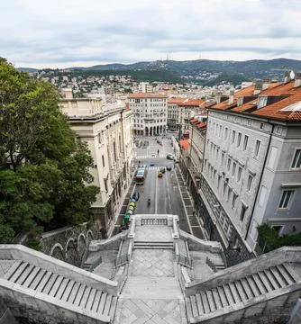 Trieste seen from the top of the Scala dei Giganti with a view of Piazza Go.. Stock Photos