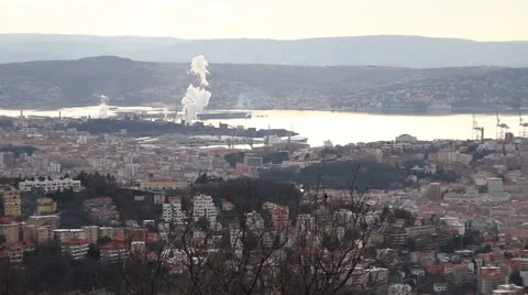 Trieste view from the hills on a winter sunset Stock Footage 47324016