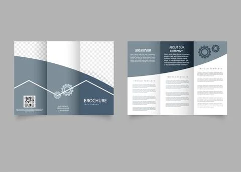 Trifold brochure with gear. Vector graphics, brochure layout. Stock Illustration