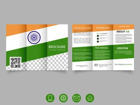 Trifold brochure with India flag. Vector design. business in India Stock Illustration