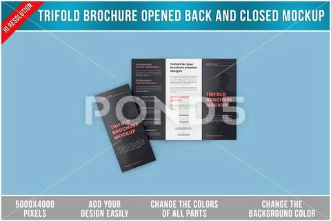 Trifold Brochure Open, Back and Closed Mockup PSD Template