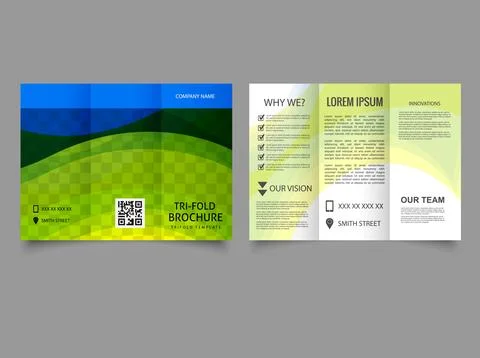Trifold brochure with waves. Composition of dynamic figures. Vector illustrat Stock Illustration
