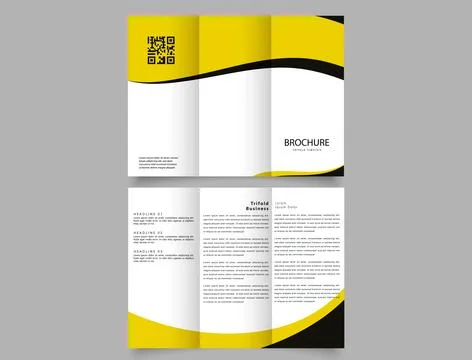 Trifold brochure with yellow elements. Flyer for printing. Catalog Vector Tem イラスト素材