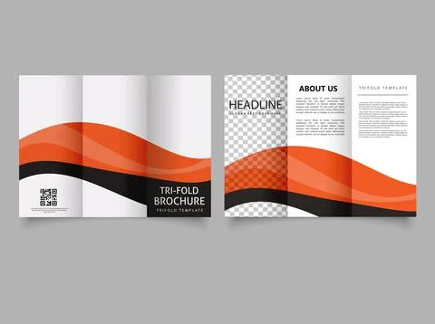 Trifold brochure with yellow waves. Stock Illustration