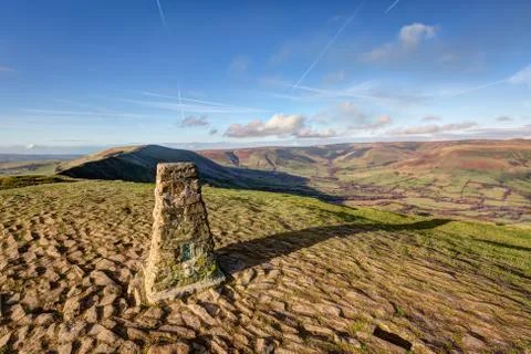 Trig Point on Mam Tor in the Peak District, Derbyshire, UK Stock Photos
