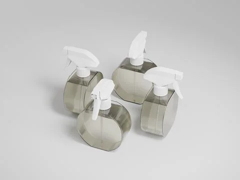 Trigger spray bottle mockup, 500 ml rounded PET plastic sprayer packaging Illustrazione stock