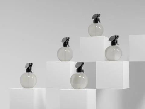 Trigger spray bottle mockup, Ball-shape translucent plastic sprayer Stock Illustration