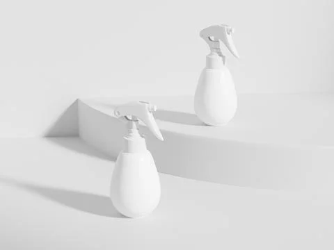 Trigger spray bottle mockup, water drop-shaped PET plastic sprayer packaging Stock Illustration