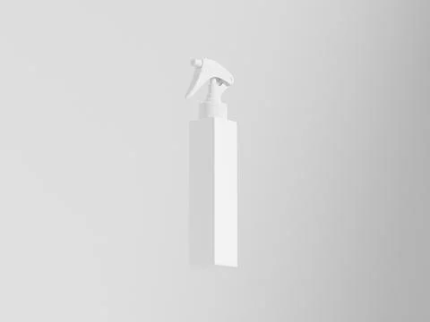 Trigger spray bottle mockup, white cubic-shape PET plastic sprayer Illustrazione stock