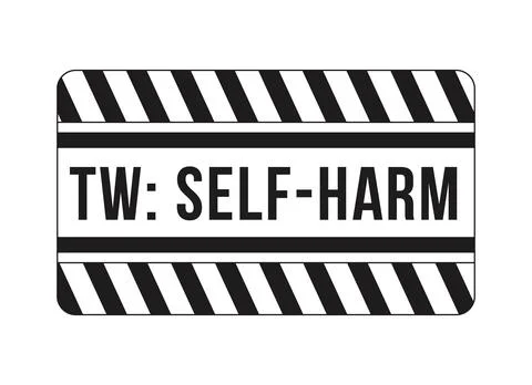 Trigger warning self harm black and white label sign Stock-Illustration