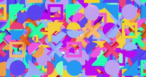Triggered by clustering 3D shapes moving and rotating forming mosaic fading over Stock Footage 347300225