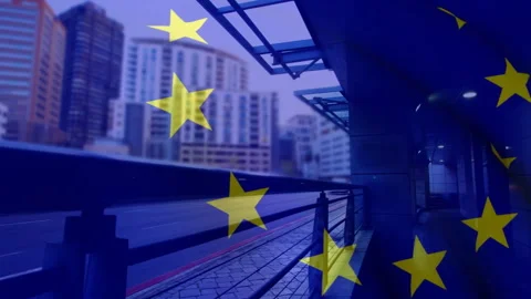 Triggered by frame entry yellow stars drifting and rotating over urban balcony Stock Footage 313329009