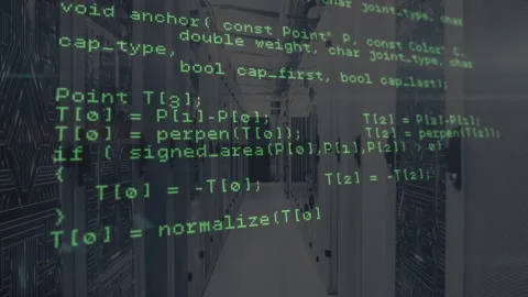 Triggered by read loop, green code overlay scrolling over data corridor Stock Footage 313509173