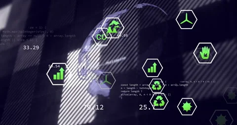 Triggered by snippet sliding, green hex icons drifting while globe rotating Vídeos de archivo 310637733