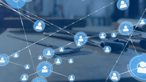 Triggered by user icon node appearing over drafting tools, network expanding Stock Footage 309893394