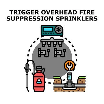 Triggering overhead fire suppression sprinklers system concept Stock Illustration
