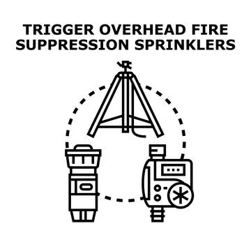 Triggering overhead fire suppression sprinklers system concept Stock Illustration