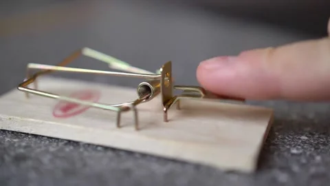 Triggering Spring Bar Mousetrap with a Finger Slow Motion Stock Footage 146222112