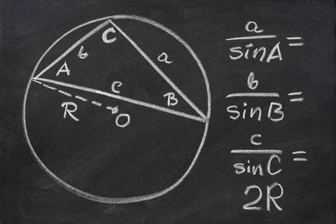 Trigonometry law explained on blackboard trigonometry indentity - law of s... Foto stock