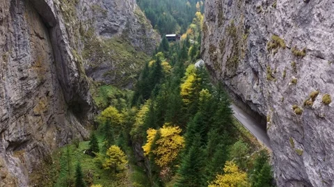 Trigrad gorge of a vertical marble rocks in the Rhodope mountains at autumn 스톡 동영상 290772073