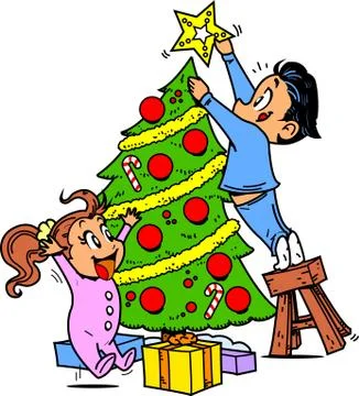 Trimming the Christmas Tree Stock Illustration