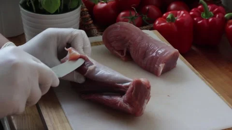 Trimming pork filet Stock Footage 40275386