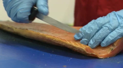 Trimming salmon Stock Footage 47327492