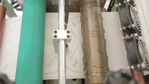 Trimming the shape of protective masks from a roll of white cloth Stock Footage 138520714