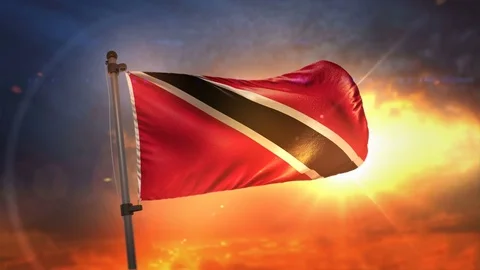 Trinidad and Tobago Flag Backlit At Beautiful Sunrise Loop Slow Motion 4K Stock Footage 76894875