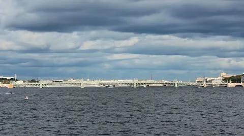 Trinity Bridge across the Neva River Stock Footage 10956834