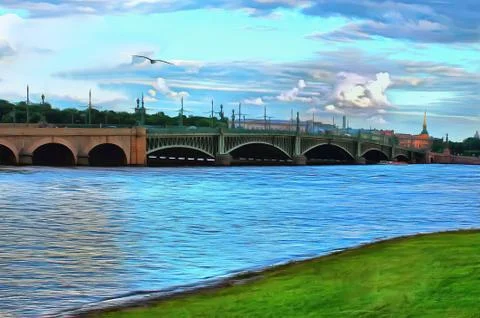 Trinity Bridge across the Neva River in St. Petersburg Stock Illustration