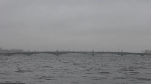 Trinity Bridge and lead water of Neva river, Saint Petersburg, Russia Stock Footage 57175123