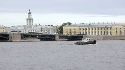 Trinity Bridge is a bascule bridge across the Neva in Saint Petersburg Stock Footage 115096642