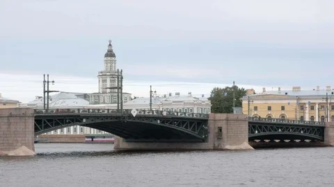 Trinity Bridge is a bascule bridge across the Neva in Saint Petersburg Stock Footage 115096721
