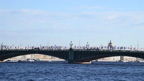 Trinity Bridge with holiday flags Stock Footage 218089385