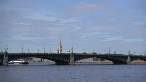 Trinity Bridge on the Neva River. Russia, Saint Petersburg June 2021 Stock Footage 155921357