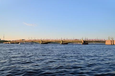 Trinity bridge on Neva river at sunset Stock Photos