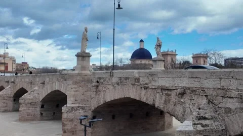 Trinity Bridge - Stone Arch Bridge with Statues. Stock Footage 328996260