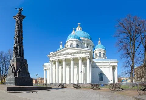 Trinity Cathedral and Column of Glory, St. Petersburg, Russia Stock Photos