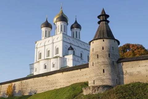 The Trinity Cathedral and the Middle Tower of the Pskov Kremlin Фото