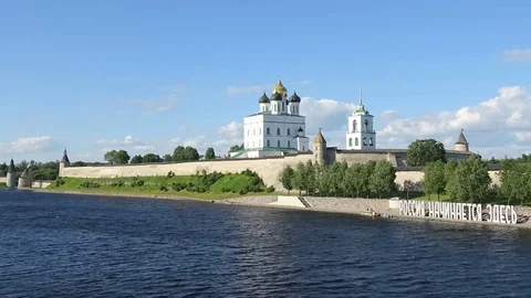 The Trinity Cathedral, Pskov Krom. Timelapse Stock Footage 79615544