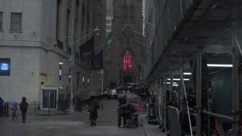 Trinity Church as seen from Wall and Broad Streets, April 7th, 2025 Stock Footage 306086898