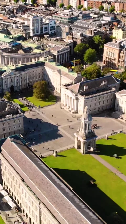 Trinity College and Main Street in Dublin City Centre. Beautiful sunny evening Stock Footage 332219997