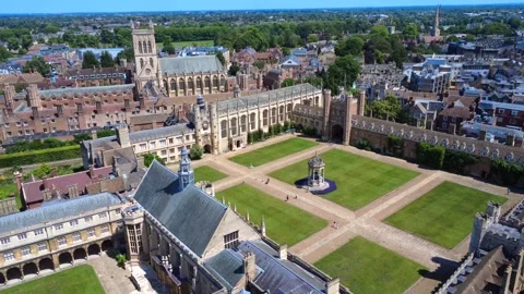 Trinity College Cambridge 4K Aerial Drone Footage Stock Footage 337972964