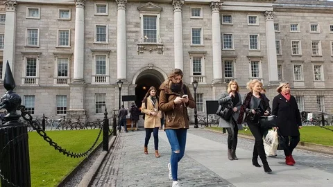 Trinity College in Dublin - famous landmark in the city - DUBLIN / IRELAND - Stock Footage
