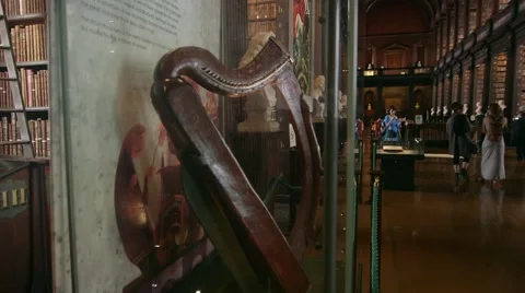 Trinity College Dublin, Ireland Library and Grounds. Ancient Celtic Harp Stock-Footage 65049384